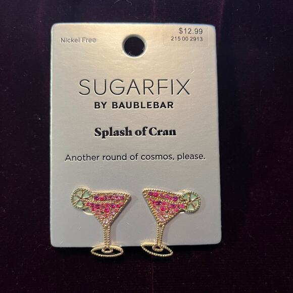 Sugarfix by Baublebar Splash of Cran Stud Earrings Gold Tone Pink Cosmo Martini - Picture 1 of 5